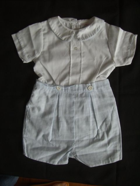 Petit Ami White Blue Shortall Romper 9M 18M 24M 2T 3T  