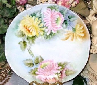 BAVARIA HAND PAINTED PINK YELLOW MUMS PLATE Fab  