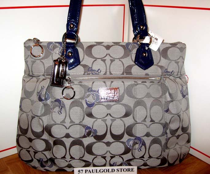 NWT COACH SIGNATURE POPPY HEARTS SILVER/GREY GLAM TOTE BAG 18711~ NEW 