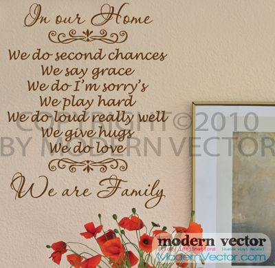 In our Home We are Family Vinyl Wall Quote Decal  