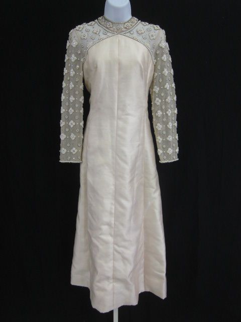 VINTAGE DESIGNER Pink Beaded Long Sleeve Dress Sz M  