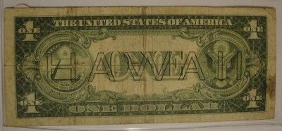One (1) 1935 A $1 One Dollar Brown Seal Hawaii Note  45C  