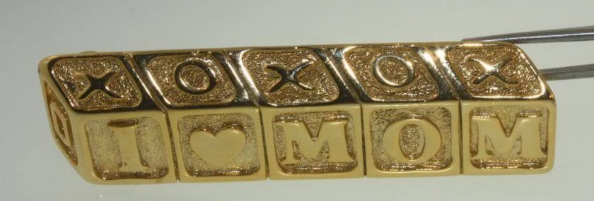 base metal gold tone I love mom xo pin building block  