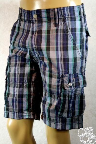 LEVIS JEANS Cargo Sits Below Waist Relaxed Fit Dark Blue Plaid Mens 