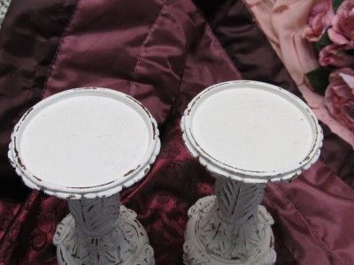 SET OF 2 SHABBY PILLAR CANDLEHOLDERS~Cottage~Chic  