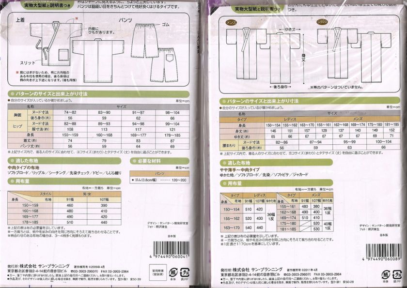 Sewing Patterns for Japanese Summer Yukata or Jinbe  