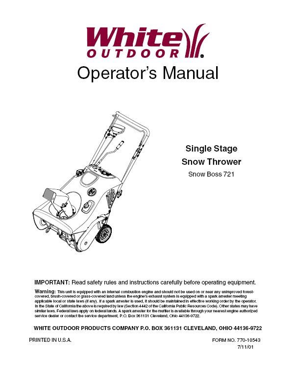 MTD Snow Blower Snow Thrower Owners Operators Manual  