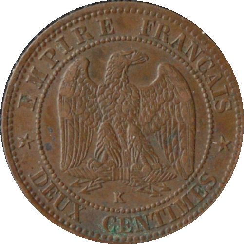 France 2 Centimes Napoléon III bronze 1853 D (1521)  