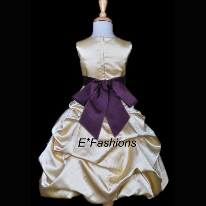 WEDDING GIRL DRESS GOLD PLUM PURPLE 4 6 7 8 10 12 14 16  