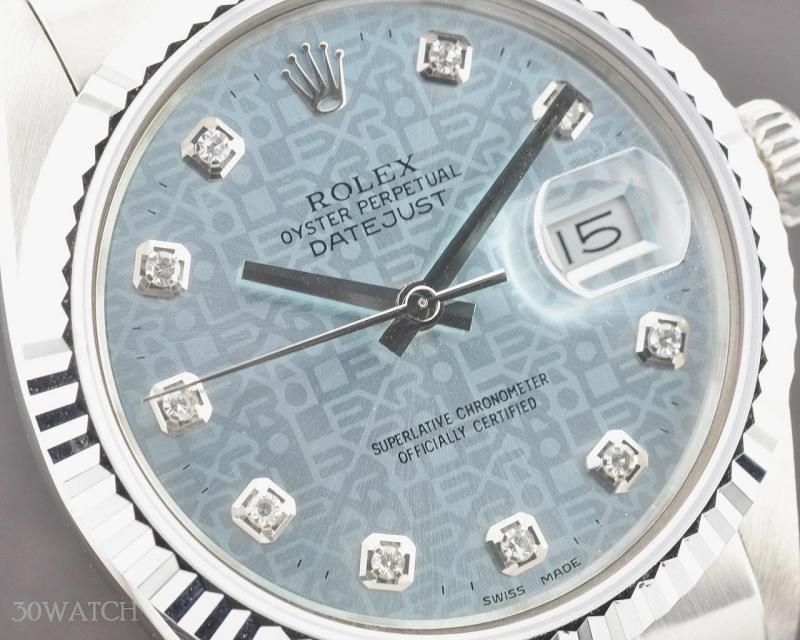 ROLEX MENS WHITE GOLD STEEL DATEJUST ICE BLUE JUBILEE DIAMOND DIAL 