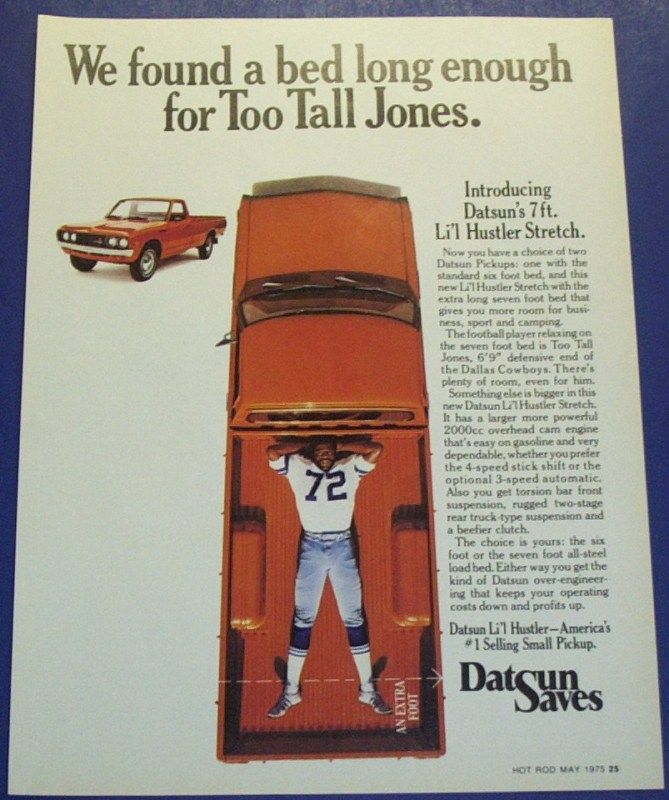 1975 DATSUN LIL HUSTLER PICKUP TOO TALL JONES AD ART  