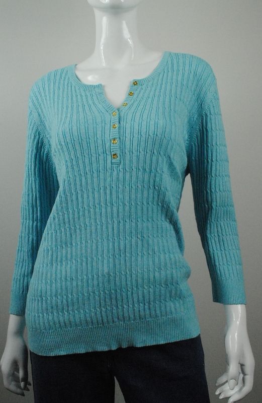 S0282 VT01 NEW WOMENS HENLEY BLUE KAREN SCOTT SWEATER XL  