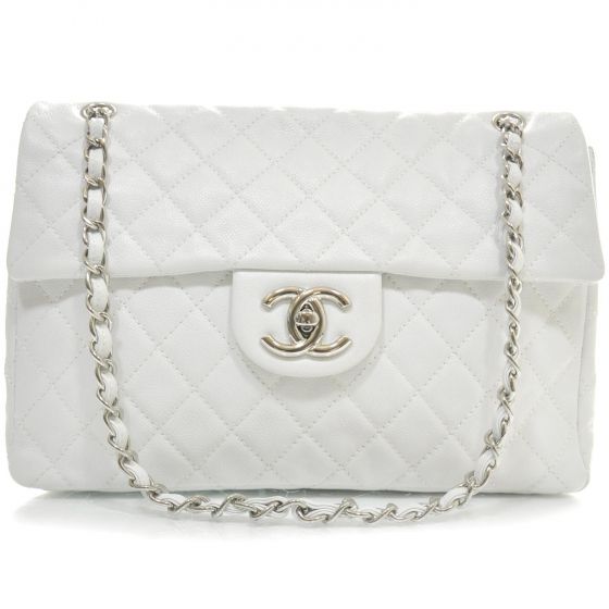 CHANEL Caviar MAXI Jumbo Flap Bag Purse White SHW CC  