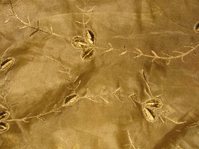 SHEER SILK EMBROIDERED TAUPE W/ LIFTED LEAVES 4.75 YD  