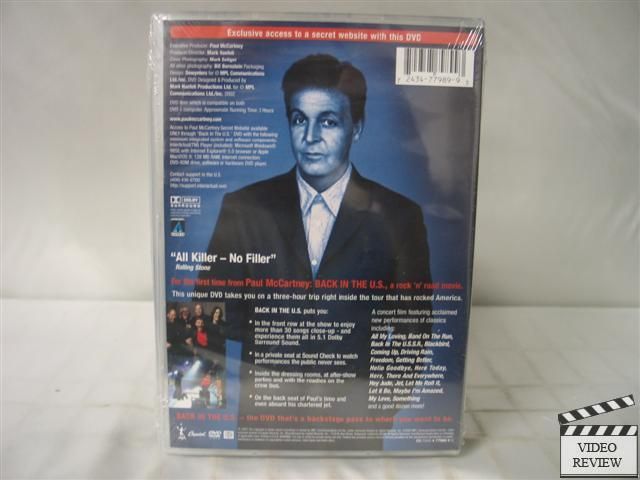 Paul McCartney   Back in the U.S. Live DVD NEW 724347798993  