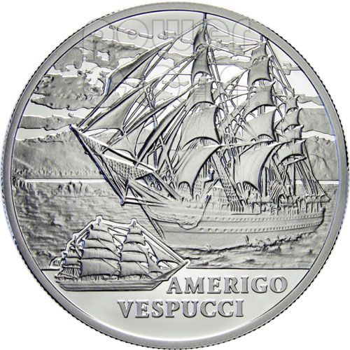 AMERIGO VESPUCCI Sailing Ship Silver Coin Hologram Belarus 2010  