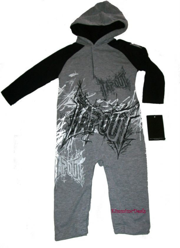 TAPOUT MMA BABY BOYS GRAY HOODIE COVERALL ROMPER 18 or 24 MONTHS NEW 