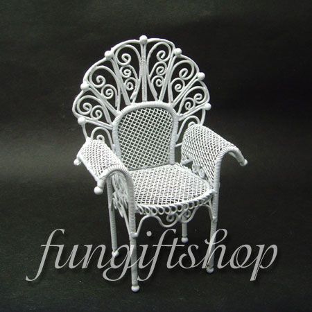 Dollhouse Miniature White Wire Garden Table and Chair X  