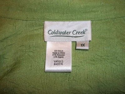 COLDWATER CREEK GORGEOUS LIME GREEN, 3/4 LENGTH SLEEVES, SHEER, TUNIC 