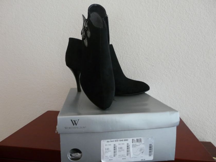 NEW WORTHINGTON BLACK SUEDE 3.5 HEEL BOOTS sz 8.5 M  