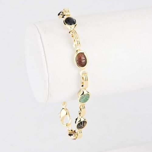 Traditional 14kt Gp Carved Genuine Scarab Link Bracelet  