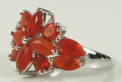   Silver 3.60ctw Marquise Cut Mexican Fire Opal Ring 3.1g Sz 6.25  