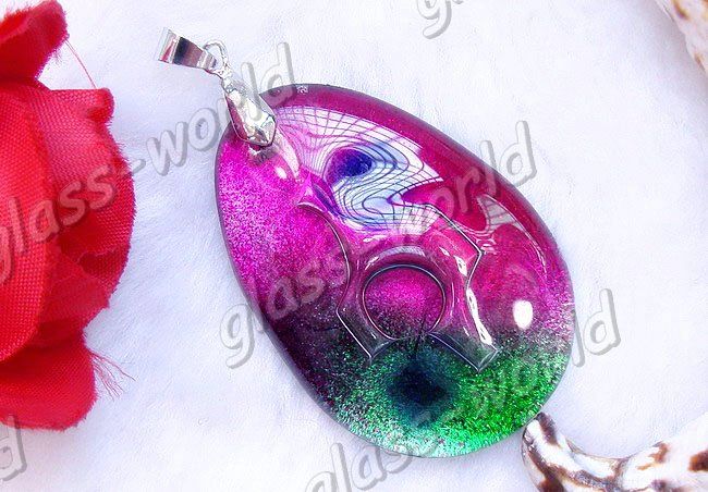 12PCS 34*48MM Foil Lampwork Glass Pendants+Clasps FREE  