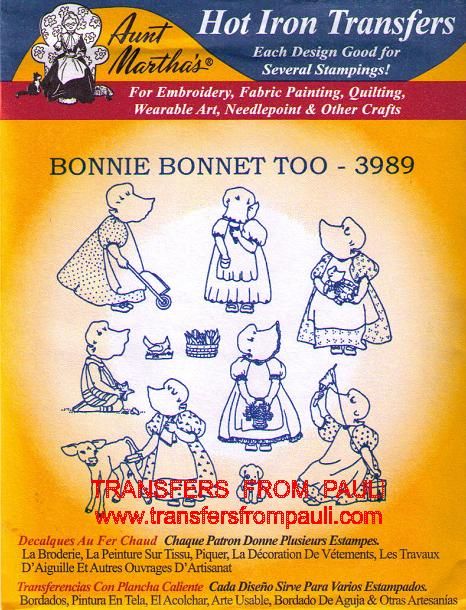 description aunt martha s hot iron transfers 3989 bonnie bonnet