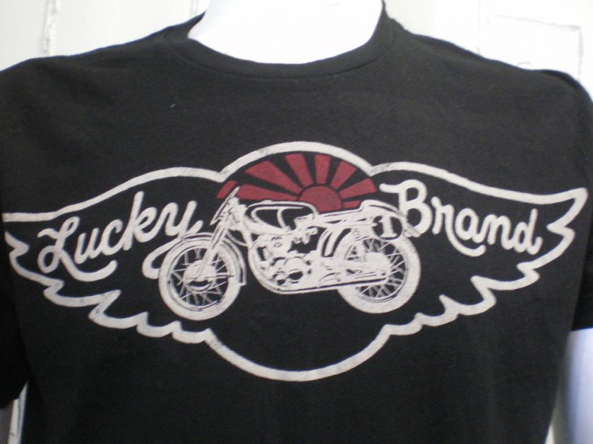 MENS LUCKY BRAND T SHIRT NEW BLACK motorcycle t club  