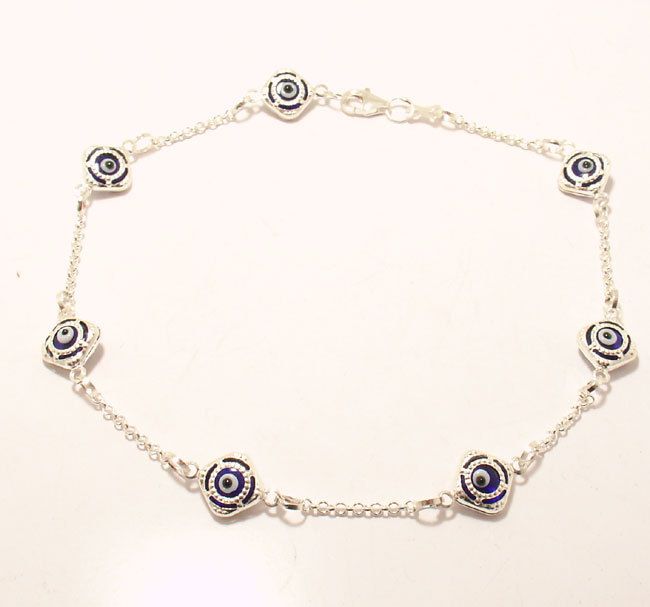 Evil Eye Filigree Ankle Bracelet Anklet Sterling Silver  