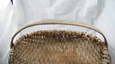 LARGE ANTIQUE PRIMITIVE 100 YR OLD SPLINT SPLIT OAK BUTTOCKS BASKET 