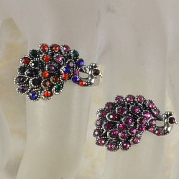 Wholesale 10pcs Vintage Peacock Cocktail Crystal Ring  