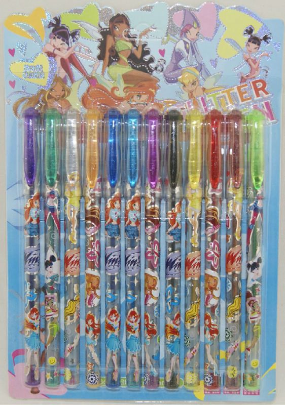 12 COLORS OF WINX CLUB GIRLS FAIRY KID SCHOOL GLITTER INK BLINK PENS 