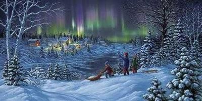 MARK DAEHLIN S/N Winter Scene Northern Lights WONDER  