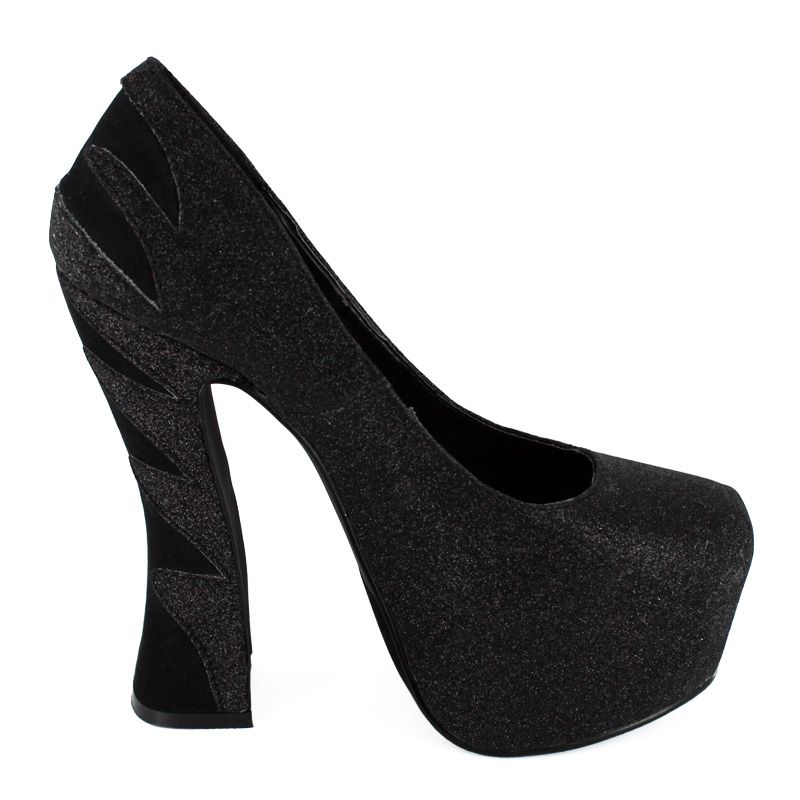   08 CHUNKY HEEL PLATFORM GLITTER PUMPS. 6 inch heel, 2.5 inch platform