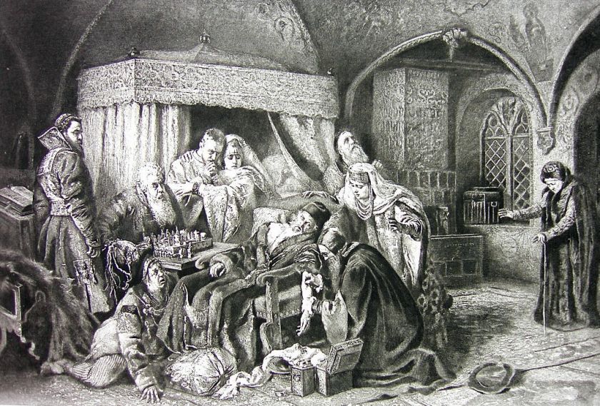 IVAN TERRIBLE Death at Chess Game Russia   Antique Print  
