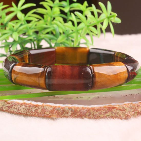 11X20MM Natural Tigers Eye Beads Gemstone Stretch Bangle Bracelet 8L 