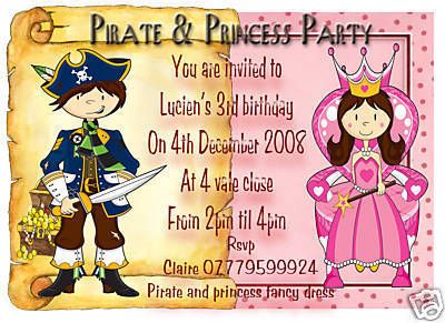 Pirate and Princess Party Invites Invitations PPO  