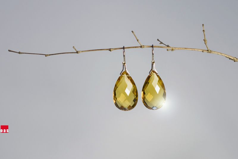 Solid 14k / 18k Champagne Color Citrine Jumbo Teardrop Designer 