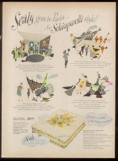 1949 Aaron Fine Schiaparelli Paris art Sealy mattres ad  