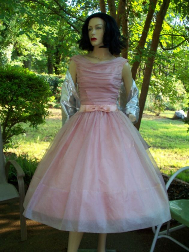 Vtg 50s LAVENDER Organza TULLE Wedding Bridal PROM Pageant Party DRESS 