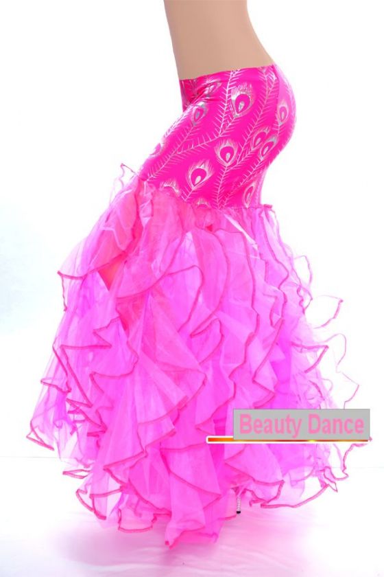 See Through Belly Dance Peafowl Fishtail Skirt 7 colors  