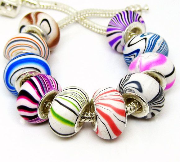 100PCS mix silver core Acryl bead Fit EUROPEAN BRACELET  