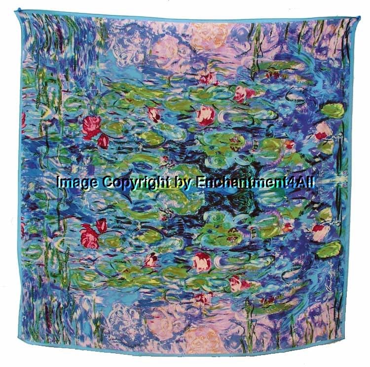 Art Silk Scarf Wrap w/ Claude Monet Water Lilies 1906  