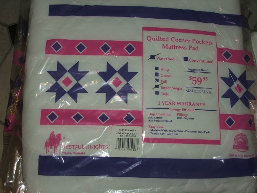 QUILTED CORNER POCKETS MATTRESS PAD SUPER SINGLE   WATERBED  