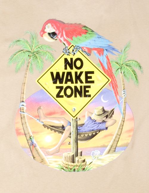 Description Goin’ Coastal NO WAKE ZONE Khaki Screenprinted Pocket 