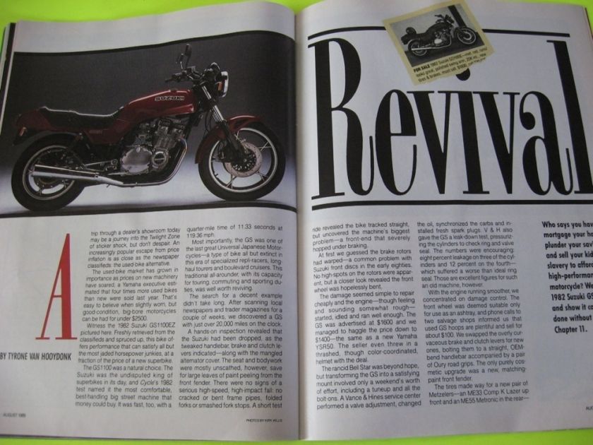 Cycle 1989 Mag, Virago 1100 Voyager K1 Bimota YB6 FZR  