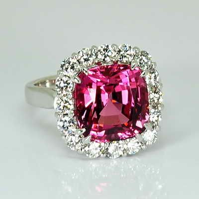 AIGS CERTIFIED   PLATINUM   8.14CT PINK SPINEL & 1.14CT DIAMOND RING 