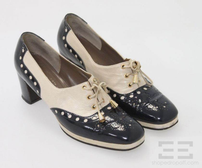 Roger Vivier  Navy Blue And Cream Oxford Heels Size 8 