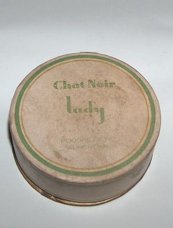 ANTIQUE CHAT NOIR LADY FRENCH PERFUME ROSE POWDER w/BOX  